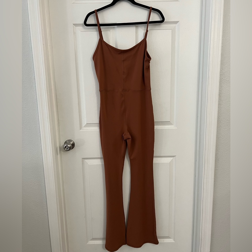 NWT Chocolate Athletic Flared-Leg Jumpsuit